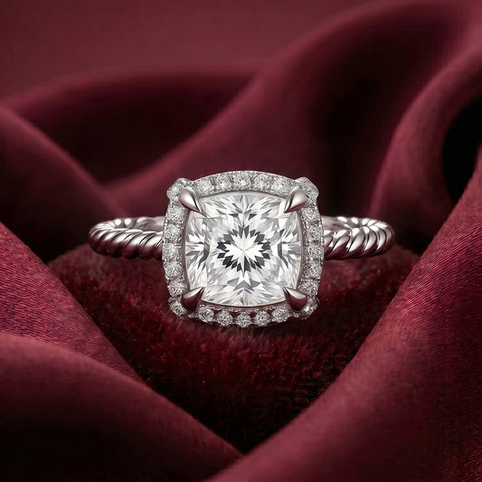 Elegant close-up of Tresor Diamond's The Celine Ring featuring a sleek, modern design with sparkling diamonds and a polished band.