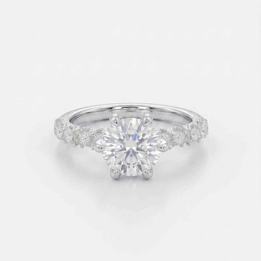 Close-up of Tresor Diamond Evelyne Ring featuring a sleek design with sparkling diamonds on a silver band.